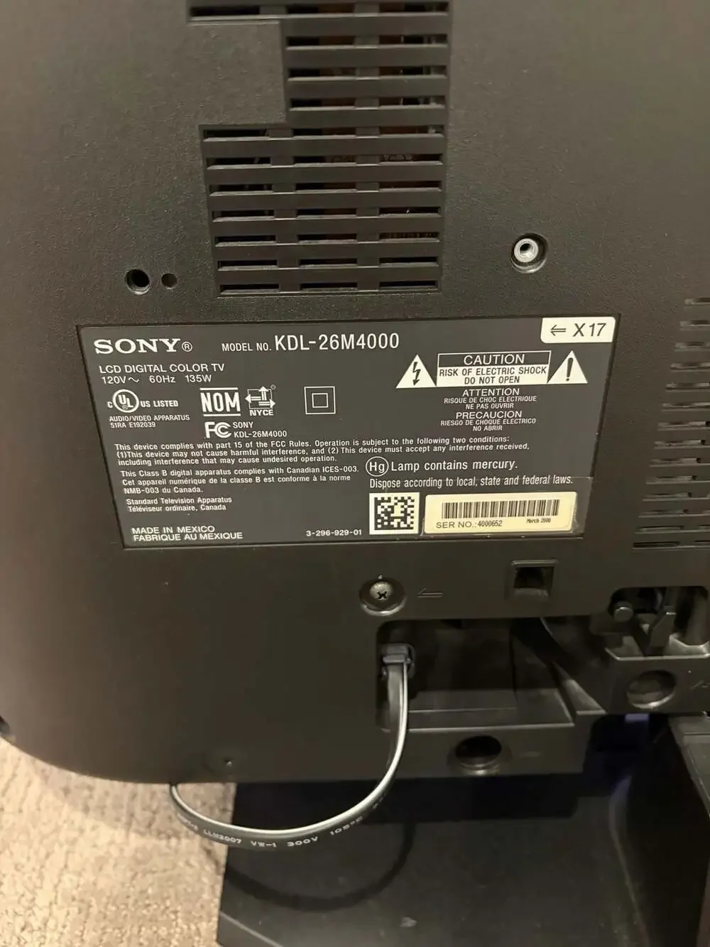Sony Bravia KDL-26M4000 26 inch LCD Digital Color TV